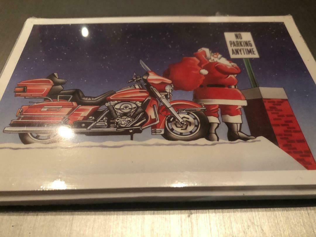 HARLEY DAVIDSON CHRISTMAS CARDS #X734 SANTA ON ROOF WITH HIS