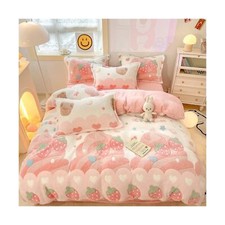 Pink Strawberry Duvet Cover Set Fluffy Duvet Cover Kawaii Cartoon Comforter C...