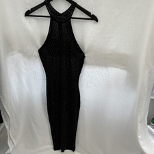 Black Sheer Diamante Dress with Stud Crystal Fashion Nova Christmas Party Medium