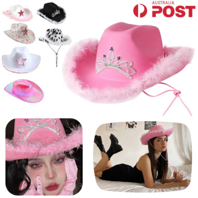 Hat Cowgirl Cowboy Wild West Tiara Feather Felt Sequin Hat Brim Headwear Cap AU