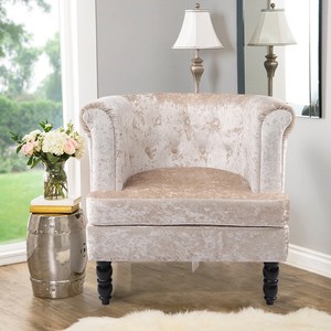 Details About Silver White Crushed Velvet Fabric Tub Chair Fireside Sofa Round Back Wing Back
