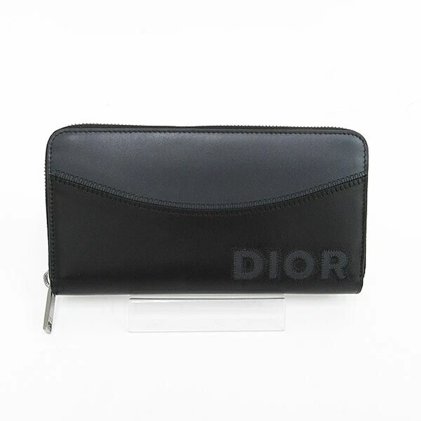 Portefeuille long zippé logo CHRISTIAN DIOR cuir noir authentique