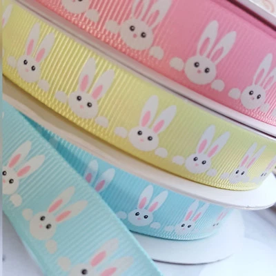 16mm Easter Bunny Ribbon. Blue Pink Lemon. New Baby Shower Boy, Girl. Rabbit