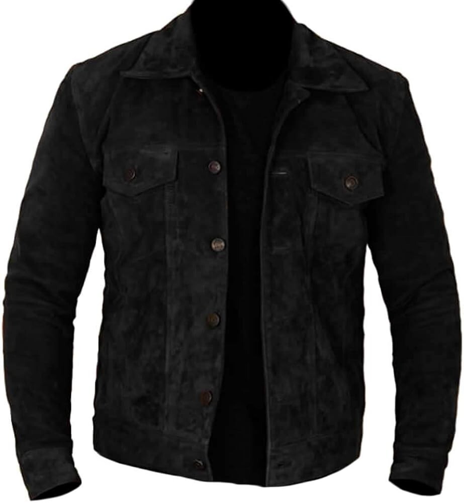 Real Black Suede Leather Jacket For Men Western Trucker Leather Shirt MTJ10c