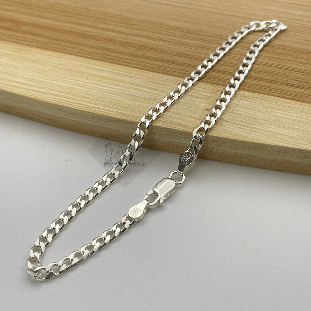 Italian Solid Sterling Silver Curb Chain Bracelet Thick 925 Silver