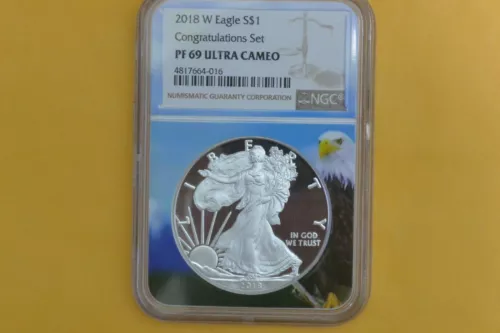 2018-W $1 Silver Eagle Coin Proof NGC PF69 UCAM Congratulations Set