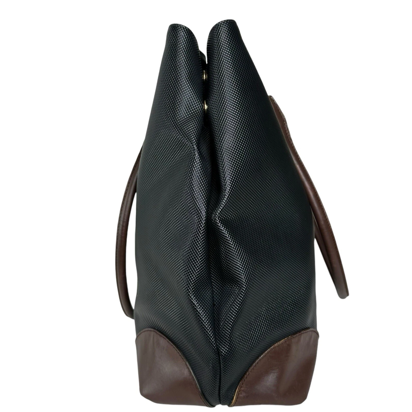 Borsa a mano vintage Bottega Veneta in pelle rivestita in tela nera marrone