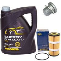 MotoröL Set 5W-40 5 Liter + ÖLfilter SH 4081 P + Schraube FüR Mercedes C-Klasse