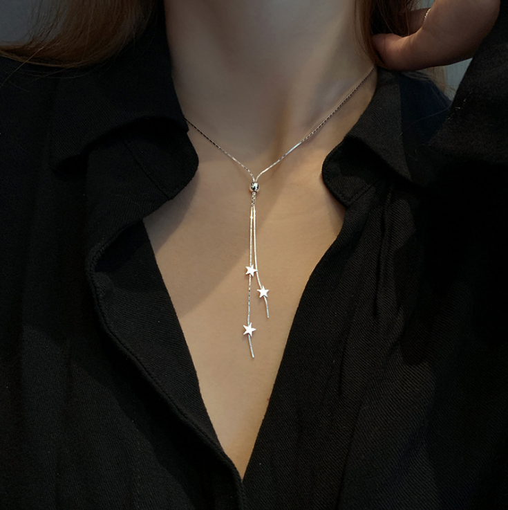 925 Silver Women Star Slide Lariat Pendant Choker Necklace Gift
