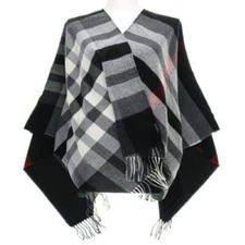 Fraas Women's Fraas Plaid Cape Sweater with Fringe-Trim - Black One Size