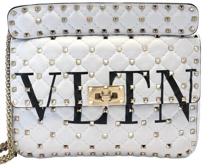 VALENTINO Rockstud Spike VLTN Medium White Leather Shoulder Bag eBay