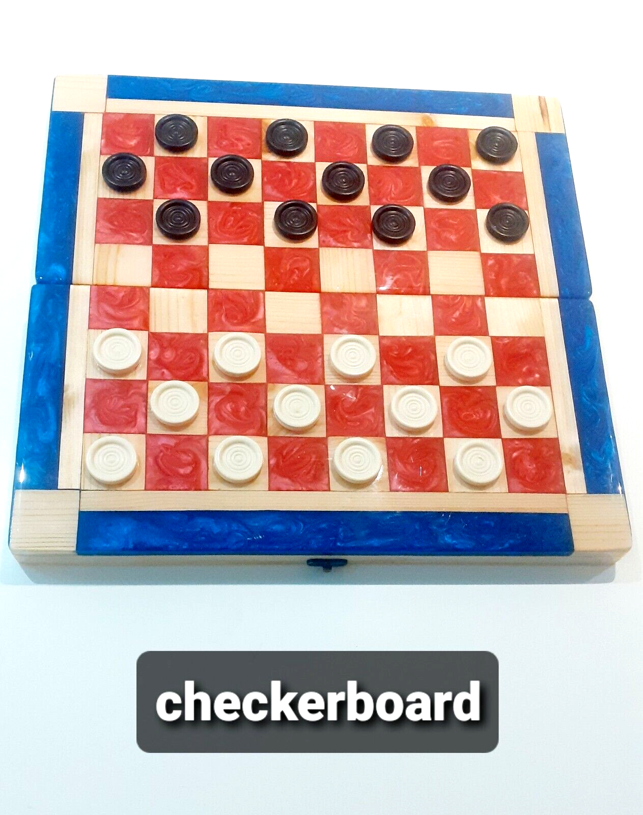 Handmade checker board 8x8,wood and epoxy resin checker board 40x40cm (16
