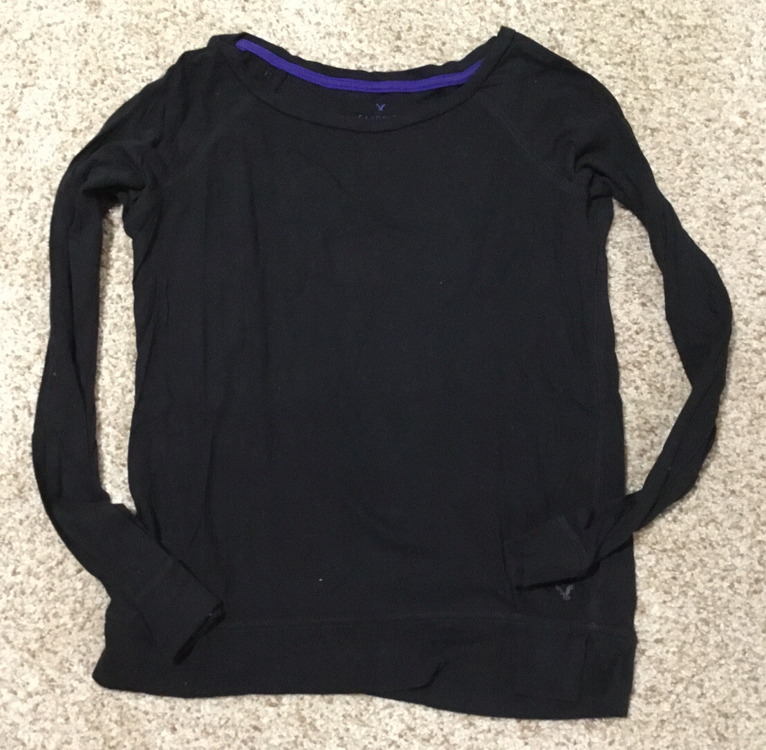 AMERICAN EAGLE BLACK LONG SLEEVE BASIC TOP SIZE X… - image 1