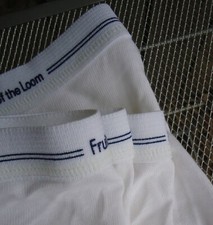 NOS Vtg White 100 Cotton Fruit of the Loom Blue Stripe Band Sz L 12 Boy Unworn