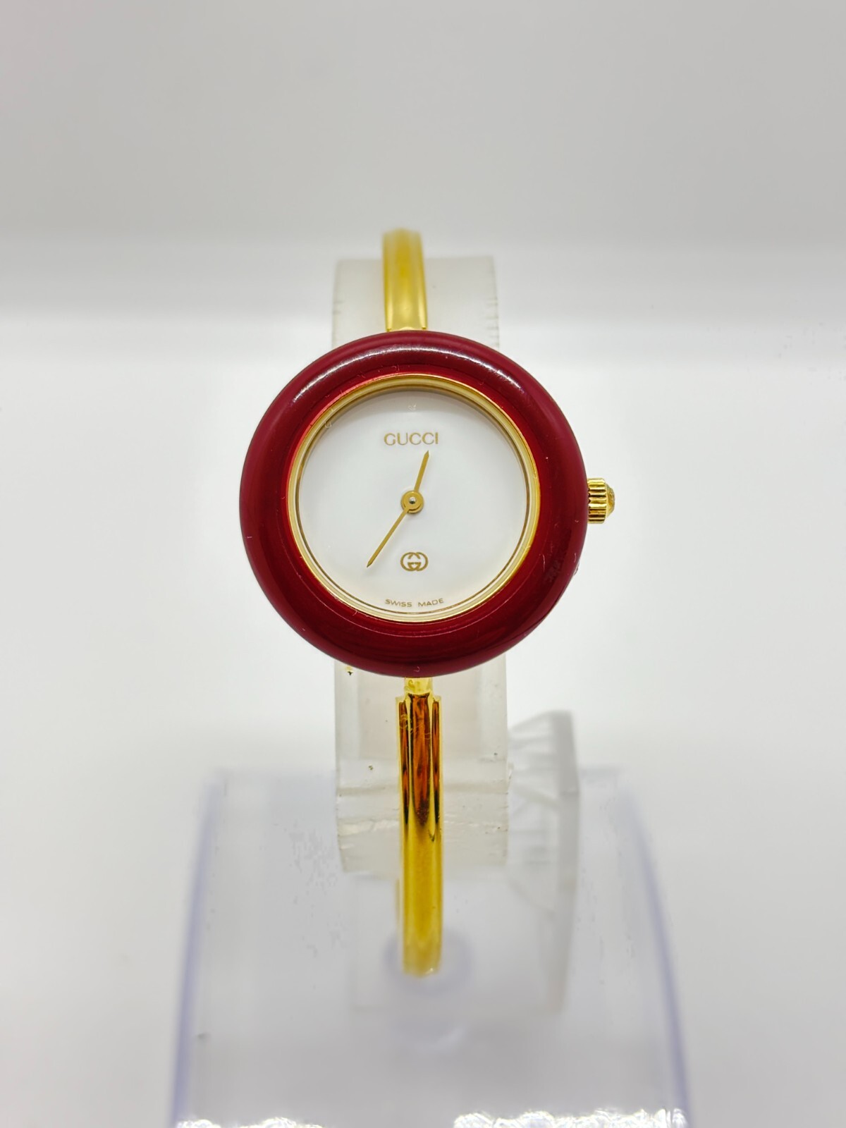 [Exc+5] GUCCI 11/12 Change Bezel Watch White Dial Red Bezel Used Working F/S
