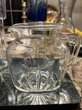 Depression Glass Manhattan Clear Ball Tilt Ribbed Pitcher – Small6” Tall 6” Wide