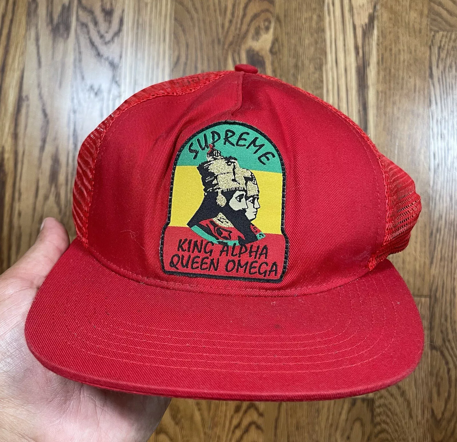 Casquette camionneur Supreme King Alpha Queen Omega rouge unisexe taille unique