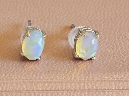 Solid Opal Stud Oval Earrings Australian Genuine Gems Silver RRP$160 - Picture 2 of 7