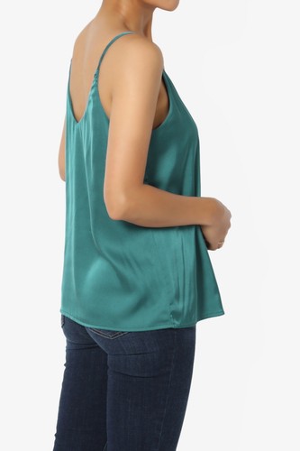 Women's Sleeveless Silky Satin Camisole V Neck Spaghetti Strap Blouse Tank Top - Picture 30 of 50