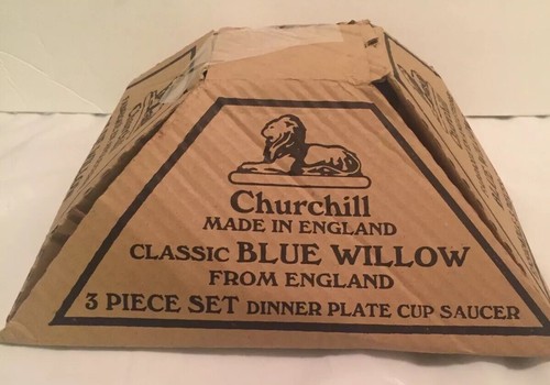 NIB CHURCHILL Blue Willow 3 Piece Place Setting Set Dinner Plate Cup & Saucer - Picture 9 of 9