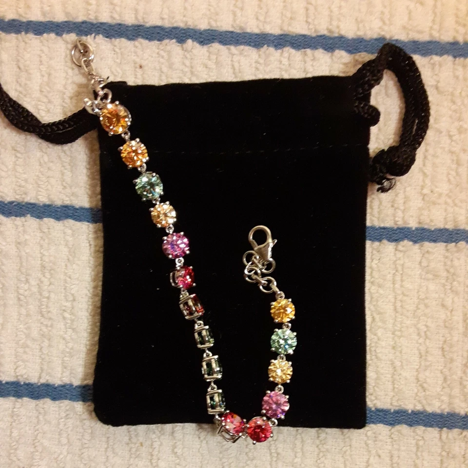 Bracelet 8" Sterling Silver Made With Multi-Color Zirconia From Swarovski (362) - Image 2 of 4