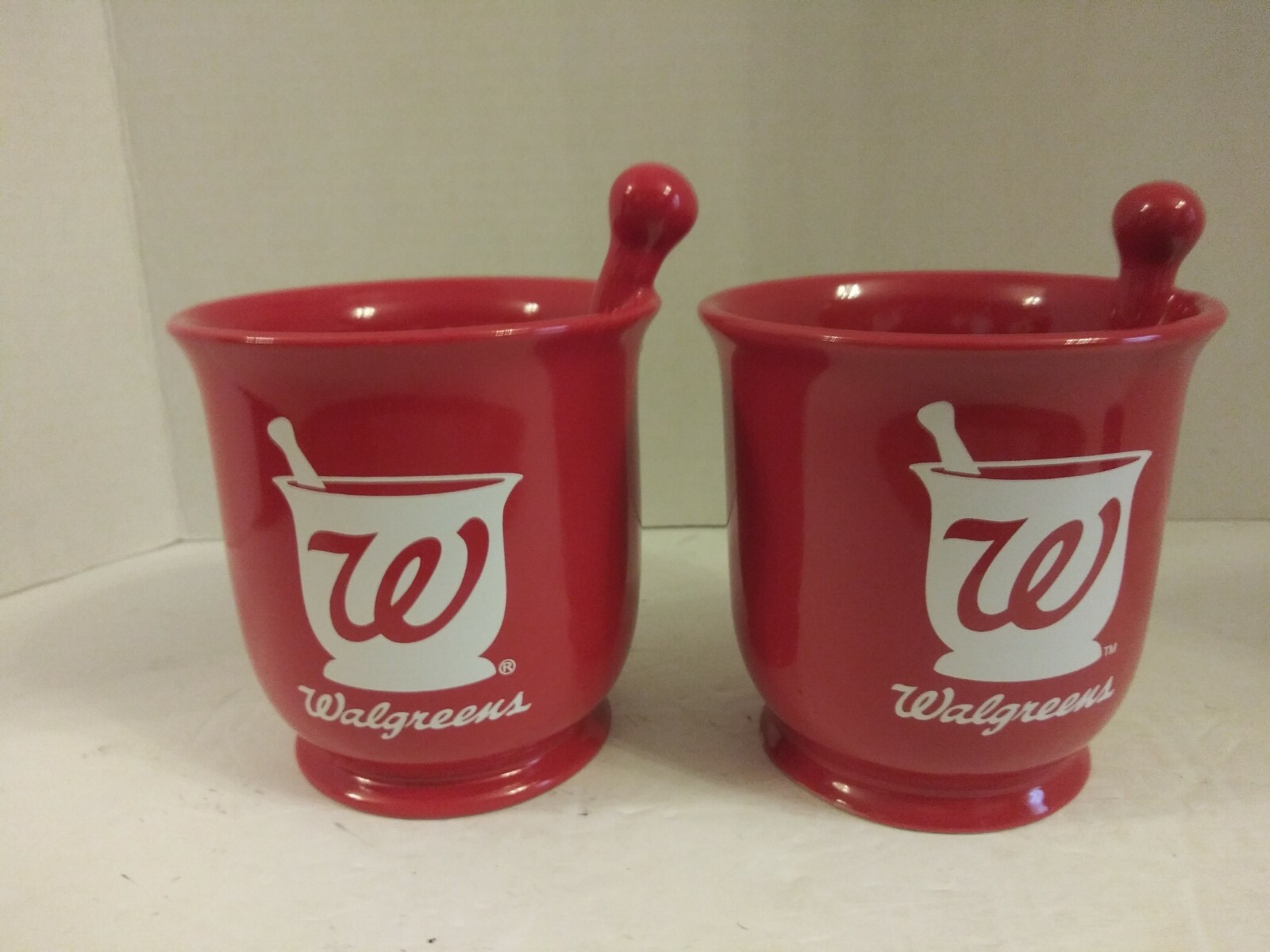 2 Walgreens Pharmacy Mortar Pestle Coffee Mug Pen Pencil Cup Red Double
