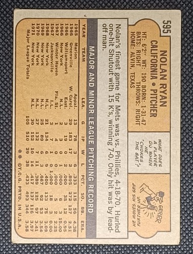 1972 Topps - #595 Nolan Ryan VG - Picture 2 of 2