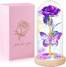 Colorful Forever Galaxy Rose Artificial Rose Flower In A Glass Dome for Women