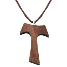 Needzo Wooden Franciscan Tau Accessory, Cross Pendant Necklace, Religious Gif...