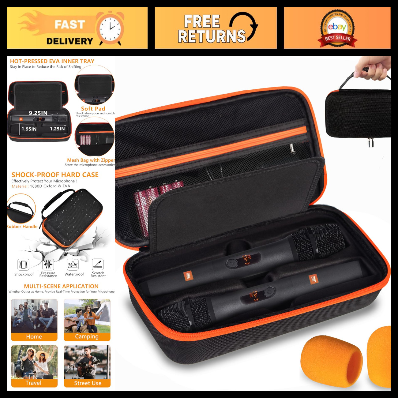 Wireless Microphone Case for Dual JBL System, Karaoke Party Box, Orange - Box On