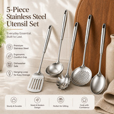 Kitchen Utensil Set Stainless Steel Turner Spoon Cooking Tools (Pack of 5)