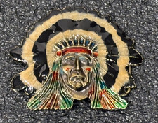 Vintage Belt Buckle Indian Chief 1976 Great American Buckle Co 351 HandPainted