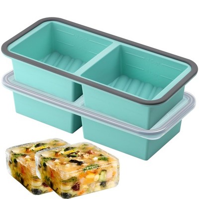 Silicone Freezer Trays with Lids 2 Pack, Stackable Soup Freezer Container Mol...