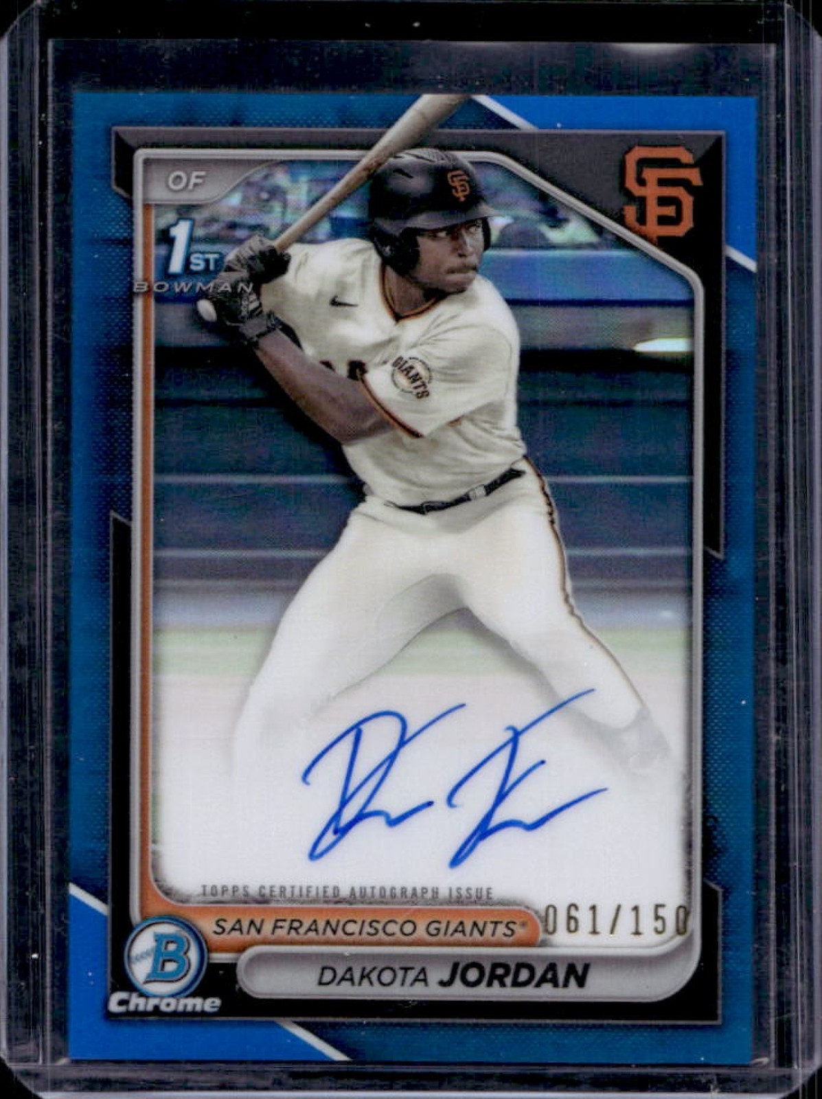 2024 Bowman Draft Dakota Jordan Chrome Auto Blue Refractor 1st #/150 Giants
