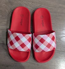 Cat And Jack Girls Devon Slides Red White Gingham Size 13/1