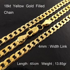 Necklace Real 18Kt Yellow Gold Filled Solid 4mm Curb Cuban Chain 65 cm : 26 inch