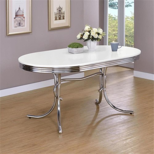 Retro Oval 60-inch Wood Top Dining Table White and Chrome - Picture 3 of 7