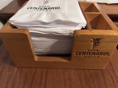 Gran Centenario Tequila Wooden Wood Bar Napkin Straw Caddy **NEW**  w/napkins