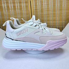 DKNY Zanira Women  s US 8 EU 38.5 White Pink Mesh Lace Up Chunky Sneakers