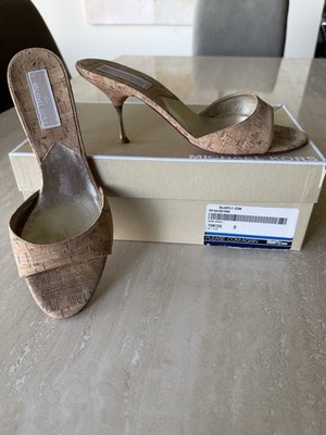 Michael Kors Women s Beige Cork Open Toe Stiletto Mule Heels 7 M Slip On