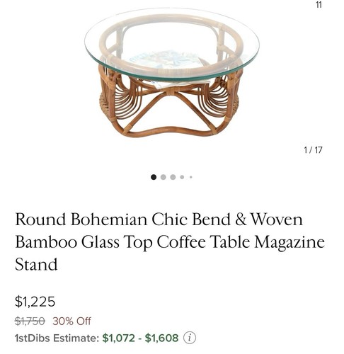 Vintage Mid Century Modern Rattan Coffee Table โ Round Glass Top โ Albini Style - Picture 5 of 6