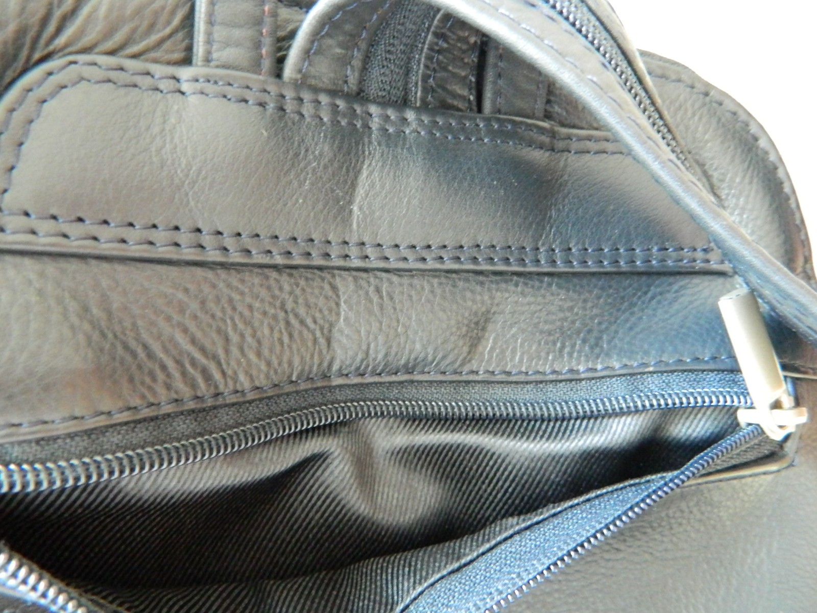 GENUINE LEATHER BACKPACK Trapezoid Solid Black Me… - image 6