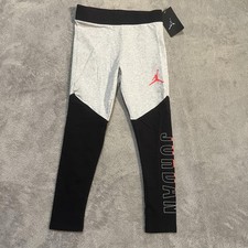 Jordan Leggings Girls Medium 10-12 Black Gray Ankle Colorblock JORDAN Logo New
