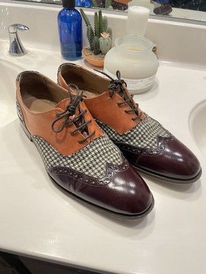 Two leather shoes men (Tan & Burgundy) Fox Tooth Pattern Hand Made  Size 10