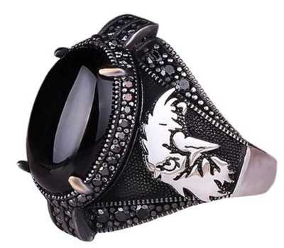 Men's ring with an eagle design and stones/yu145