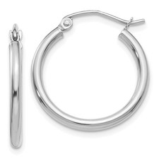 14k White Gold 2x20mm Polished Round Tube Hoop Earrings L 20mm, W 2mm