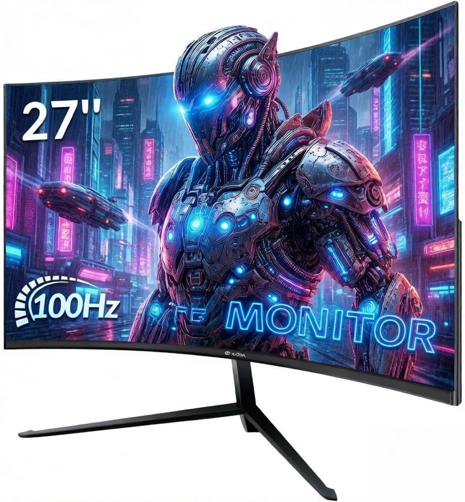 Gaming Monitor 27 Zoll Curved 100Hz Full HD 1920x1080P LED HDMI VGA Ansicht 3