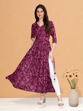 Indian Women Purple Flared Kurta Kurti New Dress Top Tunic