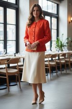 Vintage Christian Dior Orange Jacquard Jacket Blazer Made in USA Size 14