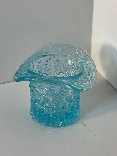 vintage Fenton Daisy and Button blue top hat glass  toothpick holder 2 1/2”
